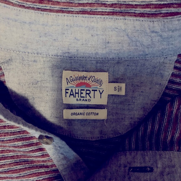 Faherty Lux Long Sleeve polo. Maroon and blue striped. Size Small. Like new. - Picture 3 of 3
